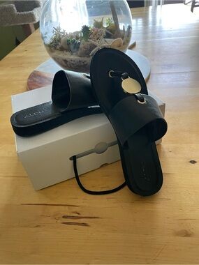 Aldo Black Slide Mules with Gold Disc Accent🌟🌟🌟